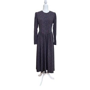 Vintage Laura Ashley 80s Apple Print Long Sleeve Cottage Prairie Fall Dress Sz S